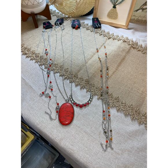 NWT 4 Red Silver Paparazzi Necklaces with Matching Earrings Jewelry Lot - Picture 1 of 6